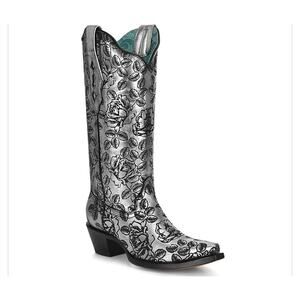 Corral silver and black rose print western boots size 11